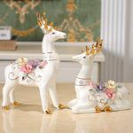 UNIVERSE LIGHTS Ceramic Deer Figurine Fawn Statue Sculpture Animal Deer Ornaments Wedding Gift Living Room Decor Set of 2 Pcs (White Deer)