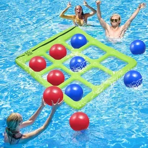 TicTac Shot Pool Toys Games Set- Tic Tac Toe Inflatable Pool Toy with 10 Balls - for Adults Teens Kids 2-10 Players