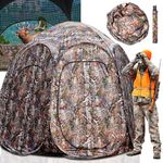 𝟮𝟬𝟮𝟰 𝐔𝐩𝐠𝐫𝐚𝐝𝐞𝐝 Hunting Blind Ground, 3-4 Person See Through Pop Up Blinds, 6-Sided Larger Hunting Blinds, Ground Blinds for Deer Hunting Turkey, Camo Tent with Carry Bag 84" x 74" x 78"H