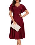 Bridesmay Glitter Summer Wedding Guest Dress,Tea Lemgth Formal Dresses for Women, Flowy Holiday Party Dress Burgundy S