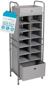 BIRDROCK HOME 12 Cubby Vertical Shoe Rack Organizer with Large Drawer - Sturdy Metal Frame - Standing Tower for Small Space Bedroom & Closet Organization - Organized Shoe Storage Solution - Grey