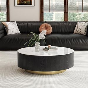 VAFON Lift Up Coffee Table with Storage, Round Coffee Tables for Living Room, 35.43'' Modern Center Table with Drawer, Fully Assembled Black Wooden Base Coffee Table