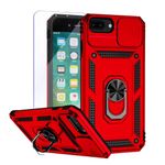 Teayoha Camera Case for iPhone 7 Plus iPhone 8 Plus,with Screen Protectors, Military Grade Shockproof Cover with Magnetic Rotatable Ring Kickstand Protective Case (5.5-Inch),Red