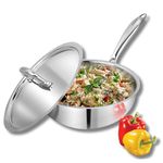 Vinod Platinum Triply Stainless Steel Frypan - 22cm | Deep Skillet Pan with Lid | Rivetted Study Handle | Induction & Gas Base | 5 Year Warranty - Silver