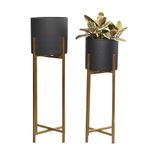 Deco 79 Metal Indoor Outdoor Planter with Removable Gold Stand, Set of 2 30", 36" H, Black