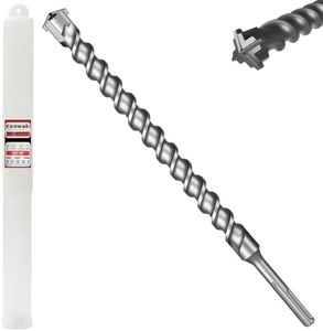 Keewaki 1-1/4" x 24" SDS Max Cross-Tip Rotary Hammer Drill Bit with Storage Tube – Heavy Duty Concrete Drill Bit for Masonry, Brick, and Stone, Upgraded Heat-Treated Carbide Head for Durability