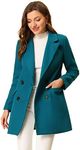 Allegra K Women's Notch Lapel Double Breasted Belted Mid Long Outwear Winter Coat Lake Blue Medium