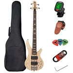 Electric Bass 5 String Full Size P Bass Starter Kit for Beginners Black with Concert Bag, Guitar Strap and Guitar Cable (DB-4S)