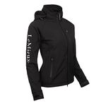 LeMieux Women's Elite Soft Shell Jacket in Black with Adjustable Cuffs and Detachable Hood - Horse Riding Coat - Water Resistant Outerwear - UK 14