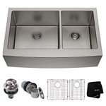 Kraus KHF203-33 33 inch Farmhouse Apron 60/40 Double Bowl 16 gauge Stainless Steel Kitchen Sink