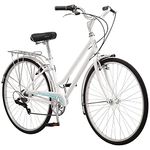 Schwinn Wayfarer Adult Hybrid Bike, Mens and Womens, 17-Inch/Small Steel Step-Through Frame, 7-Speed Drivetrain, Rear Rack, 700C Wheels, White