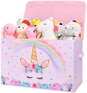 WERNNSAI Unicorn Toy Box - Collapsible Oxford Storage Bin with Handles 25" x 13" x 16" Toys Clothes Books Chest Organizer Cube with Flip-top Lid for Girls Kids Bedroom Nursery Living Room