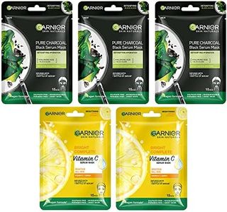 Garnier Skin Naturals, Face Mask, Hydrating, Purifying, Brightening & Anti-Dark Spots, Black Serum Mask Pure Charcoal & Bright Complete, 5 pcs, 140g