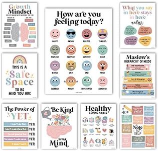 Hadley Designs 9 Boho Mental Health Posters For Classroom Elementary - School Counselor Office Decor, Mental Health Therapy Decor For Office, Calm Corner, School Counseling Office Decor