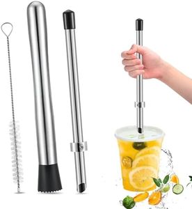 Tiaforza Lemon Smasher, Straw Puncher & Cleaning Brush Set, Stainless Steel Lemonade Muddler, Cocktail Muddler for Homemade Drinks, Lemonade Stands, Garage Sales, Easy Clean for Family & Home Bar Use