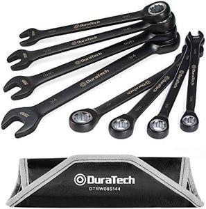 DURATECH Ratcheting Combination Wrench Set, 144-P, Double-Stacked Pawls, 8-Piece, SAE, 5/16'' to 3/4'', CR-V Steel, Black Chrome Plated, with Organizer Pouch