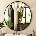 HARRITPURE Round Mirror 19.6" Black Wall-Mounted Circle Mirrors Vanity Mirror with Brushed Aluminum Alloy Frame Modern Decoration for Bathroom, Living Room, Vanity, Bedroom, Entryway