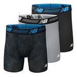 New Balance Men's 6" Boxer Brief Fly Front with Pouch, 3-Pack, Black/Steel/Bolt Black Camo, Large