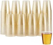 MATANA 150 Glitter Gold Plastic Shot Glasses 1oz - Clear Plastic Shot Cups for Party, Gold Shot Glasses, Wine Tasting Cups, Food Sample Cups, Perfect For Wedding, Birthday, Christmas Party & Events