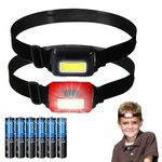 SerDa-Run 2 Pack Led Headlamp Flashlight for Adults and Kids, 1.1oz/31g COB Flood Light Ultra Bright Head Lamp with 3 Modes, Waterproof Work Headlight for Family Camping Running Reading Red+Black