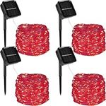 Twinkle Star 4 Pack Outdoor Solar String Lights, Each 39.4 FT 120 LED Solar Powered Valentines Day Decorative Fairy Lights with 8 Modes, Waterproof Silver Wire Light for Christmas Wedding Party, Red