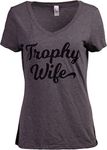 Ann Arbor T-shirt Co. Trophy Wife | Funny Wedding Marriage Anniversary Husband Sarcastic Joke Women's V-Neck T-Shirt (Vintage Grey, Large)