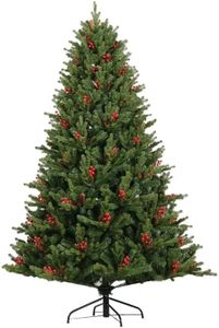 CORAL TREE Pine Resin Christmas Tree with Red Cherries for X-mas Decoration | Decorative Christmas Tree with Metal Stand for Christmas Party Home Decoration (6Ft)