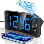 Projection Alarm Clock, Digital Clock with 180° Rotatable Projector, 3-Level Brightness Dimmer, Clear LED Display, USB Charger, Progressive Volume, 9mins Snooze,12/24H, Digital Alarm Clock for Bedroom