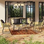 YITAHOME Patio Furniture Wicker Outdoor Bistro Set, 4-Piece All Weather Patio Furniture Rattan Conversation Loveseat Sets for Backyard, Balcony and Deck, Light Brown+Black