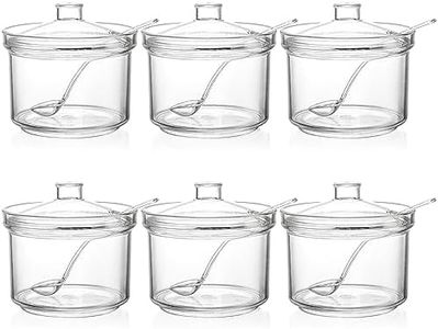 ZEAYEA Set of 6 Clear Acrylic Sugar Bowl, 14 oz Seasoning Box Condiment Pots with Spoon and Lid, Sugar Spice Salt Canister for Home Kitchen, Coffee Bar, Restaurant