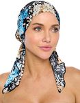 Ashford & Brooks Women's Pretied Printed Fitted Headscarf Chemo Bandana - Ditsy Black/Blue
