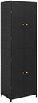 vidaXL Black Garden Storage Cabinet - Durable Poly Rattan Material, Water-Resistant Design, Features 4 Compartments, with Powder-Coated Steel Frame and Solid Acacia Wood Knobs - 23.2x15.7x70.9 inches