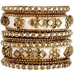 Aheli Ethnic Handmade Silk Thread Faux Stone Studded Bangle Set Chuda Indian Wedding Wear Fashion Jewelry Gift for Women White Size 2.8"