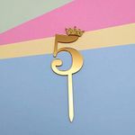 Partysanthe Gold Number 5 Cake Topper/Happy Birthday Cake Topper/ 5th Birthday/Gold Cake Topper/Crown/Cutout Cake Topper/Number Cake Topper