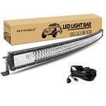 SKYWORLD 52 inch 132 cm 675W Curved LED Light Bar Triple Row Spot Flood Combo Beam Waterproof LED Offroad Diving Lights with DT Connector Wiring Harness kit for 4x4 4WD Atvs Utvs Vehicles 12V 24V