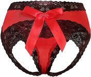 Taube Sexy Panties For Women Plus Size Hipster Cute Bow Underwear Lace Briefs Midnight Naughty Lingerie, Red, Medium