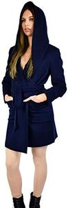 Cashmere Boutique 100% Cashmere Women's Hooded Knee Length Coat - Navy