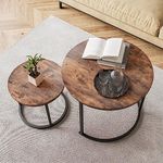 HOJINLINERO Small Coffee Table Living Room, Black Round Coffee Table Nesting Table Set of 2,Metal Frame with Wood Sofa Table,Sturdy and Easy Assembly,Stacking Side Table for Bedroom,Office,Balcony