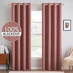 MIULEE 100% Blackout Linen Textured Curtains for Bedroom Solid Thermal Insulated Dusty Rose Grommet Room Darkening Curtains & Drapes Luxury Decor for Living Room Nursery 52 x 90 Inch (2 Panels)