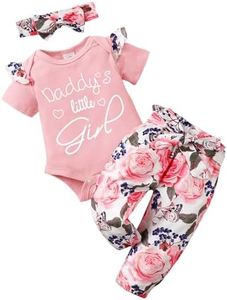 AMAWMW Baby Girl Clothes Set Daddys Little Girl Ruffle Romper Top Floral Pants Newborn Infant Baby Girl Outfit(BW,6-12M