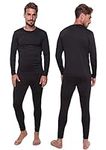 Mens Thermal Underwear Set Base Layer Soft Lining Fleece Warm Long Sleeve Top Vest Leggings Pants, Long John Thermals for Men Black Lar