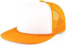 CHOK.LIDS Flat Bill Foam Top Hats for Men and Women Adjustable Snapback Trucker Hat Trendy Color Flat Brim Mesh Baseball Cap (White/Gold)