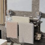 Suction Cup Towel Bar - Adjustable Stainless Steel Towel Rack for Bathroom (13.77inch-27.55inch), Wall Mounted No Drilling for Double Rod Towel Holder Bathroom Accessories, Silver