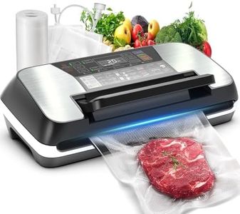 Food Vacuum Sealer Machine, 230 Watts Food Sealer Vacuum Sealer with Double Heat Seal, Easy-Lock Handle, 12 Functions, Built-in Cutter and Bag Storage, 1 Roll and 10 Pre-cut Bags, Progress Display