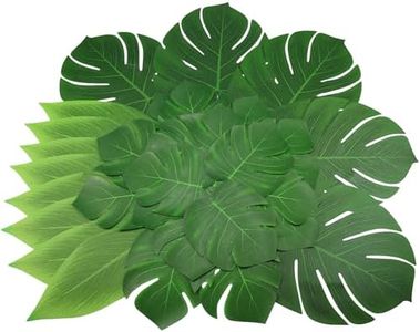 Artificial Palm Leaves, 50 Pcs Fake Tropical Leaves for Party Decor Safari Jungle Leaves Hawaiian Luau Theme Party Table Decorations Faux Green Leaves for Birthday Wedding