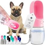 MalsiPree Portable Dog Water Bottle - Leak-Proof Bottles with Dog Bowls - Puppy Accessories Dog Water Dispenser - Drinking Water for Walking, Hiking, Travelling - Food Grade Plastic - 350ml, Pink