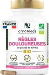 Règles Douloureuses BIO | Apaise les Douleurs Menstruelles | Avant et Pendant les règles | Framboisier, Gattilier, Achillée Millefeuille | 60 gélules de 490mg | Fabriqué en France | Qualité Supérieure