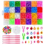 12000+ Rubber Bands Bracelet Making Kit,28 Colors Loom Bracelet Kit,Elastic Bracelet Making Kit with Clips Charms Beads,Loom Bands Refill Set DIY Gift for Birthday,Christmas