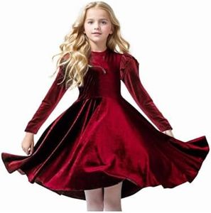 Seiciviy Girls Velvet Dress Ruffled Long Sleeve Casual Spring Fall Dress Princess Christmas Party Winter Outfits Wine Red