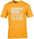 Hippowarehouse Rugby Mum I'm Raising My Favourite Player Unisex Short Sleeve t-Shirt (Specific Size Guide in Description) Gold